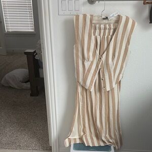 Striped Beige and White Maxi Dress